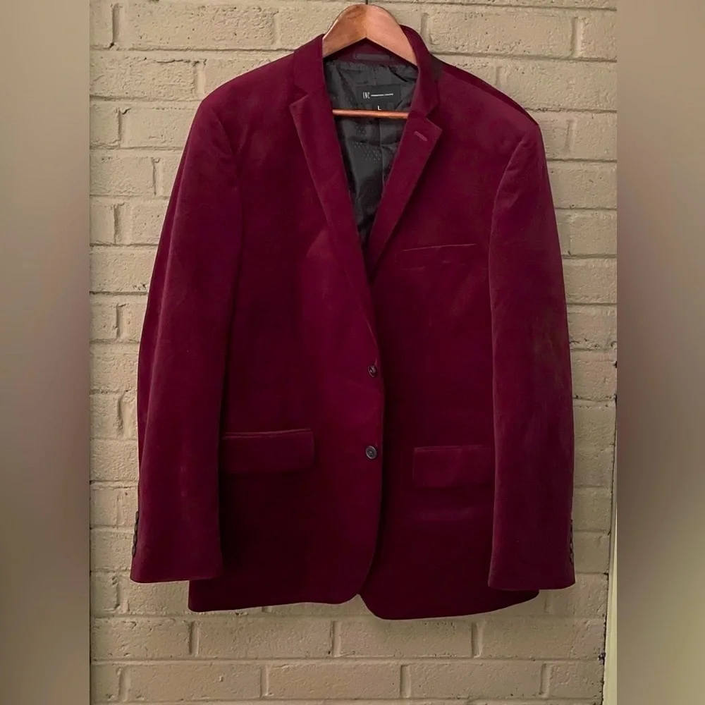 I.N.C. Burgundy Merlot velour blazer L